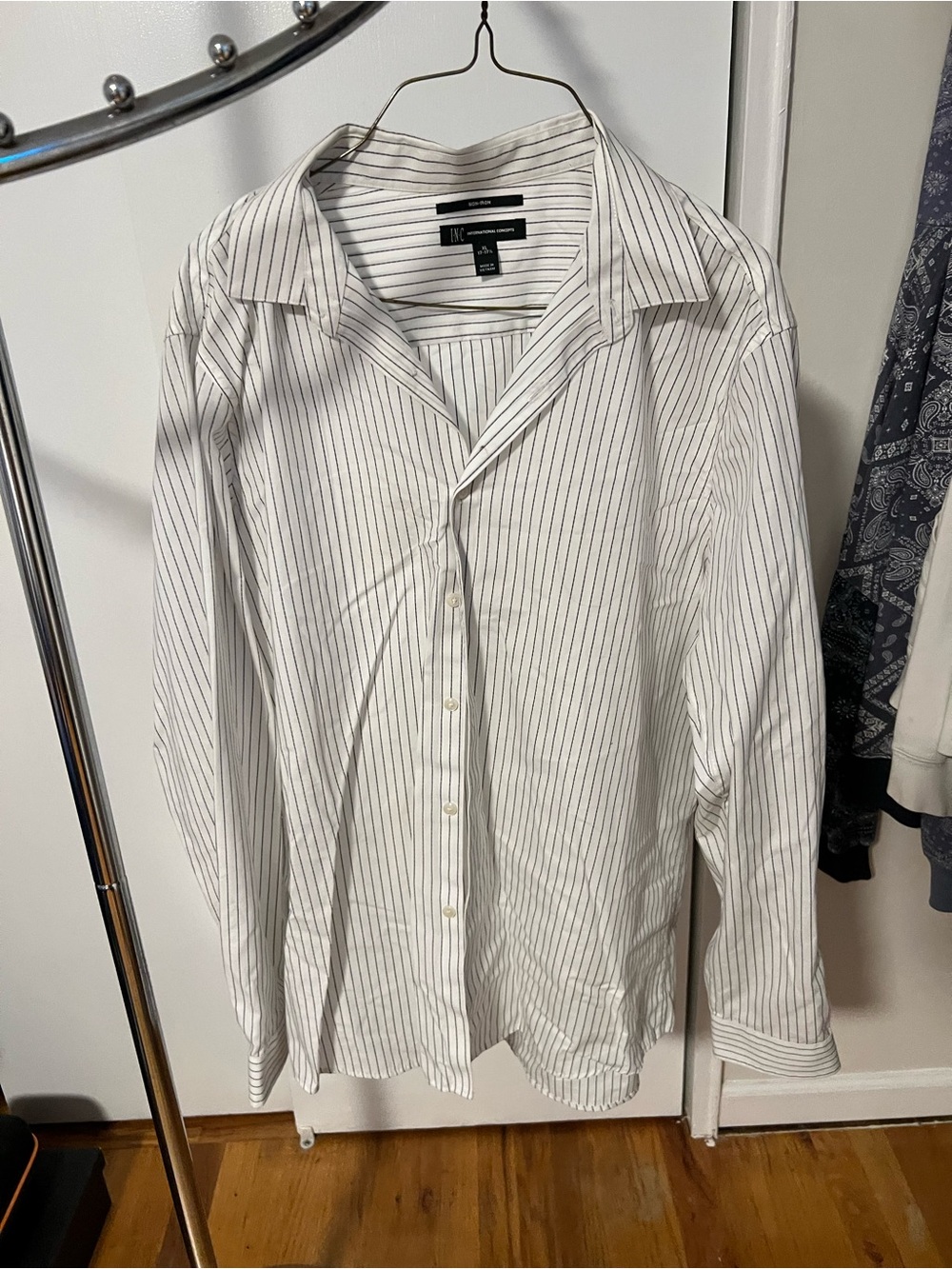 INC International Concepts White Shirt with Black Pinstripes